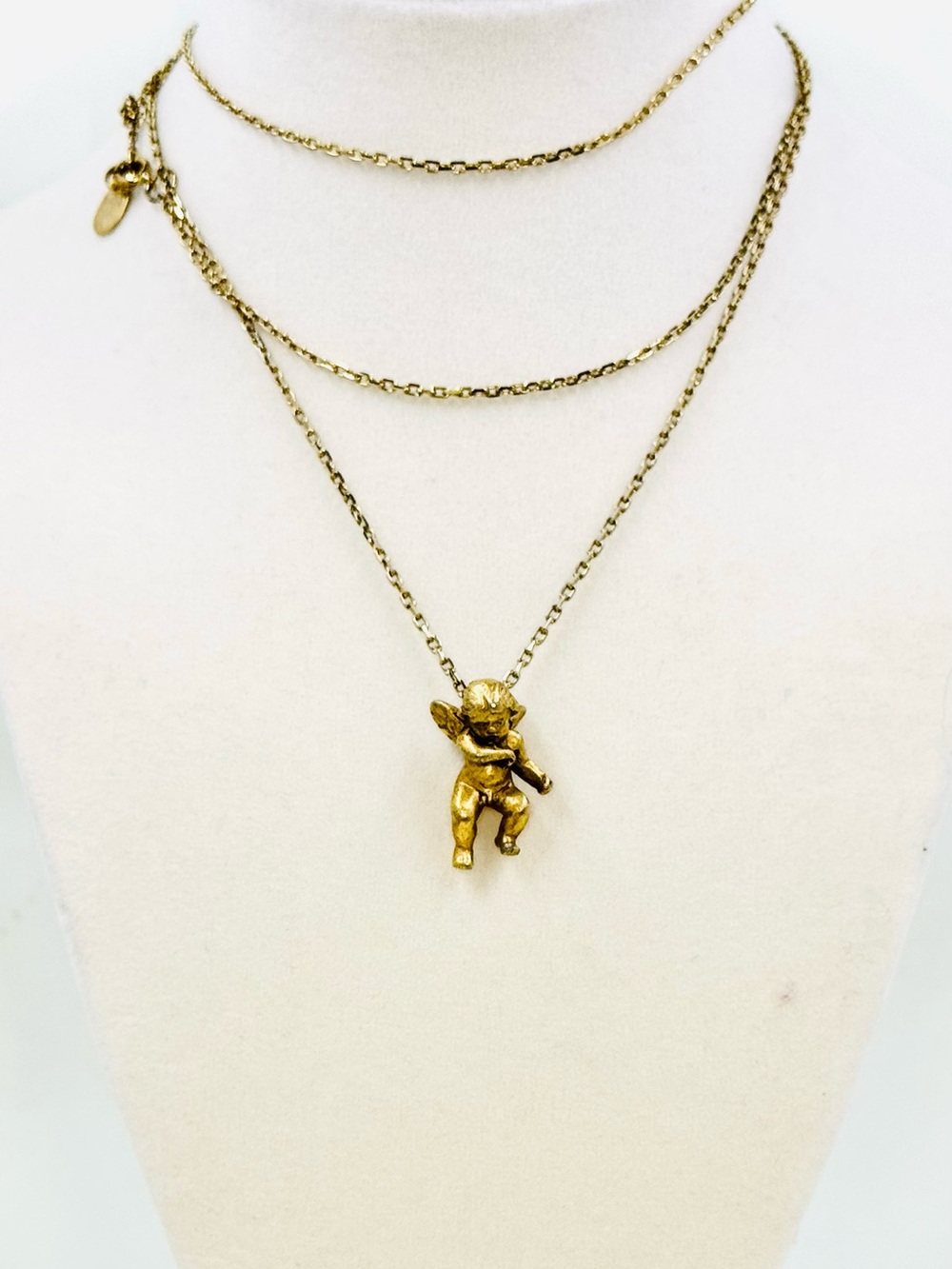 Kirks Folly Vintage Antiqued Gold-Tone Cherub Angel Pendant Necklace 38”